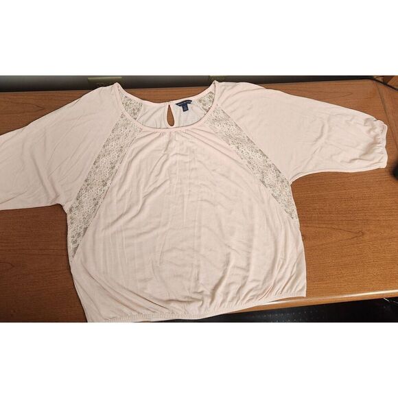 AMERICAN EAGLE XL Light Peach 1/4 Sleeve Womans Sz Med Elastic Waist Shirt. - Picture 1 of 8